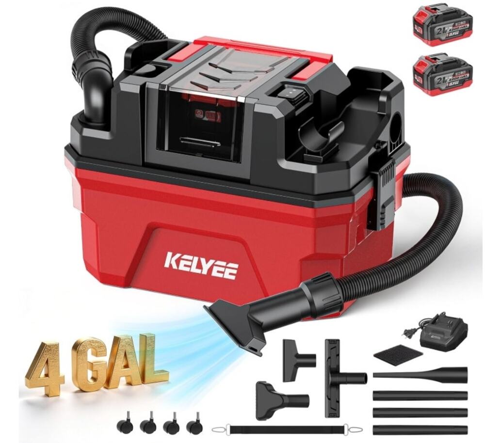 4 Gallon Cordless Wet Dry Shop Vac 2 Batteries Accessories Open Box